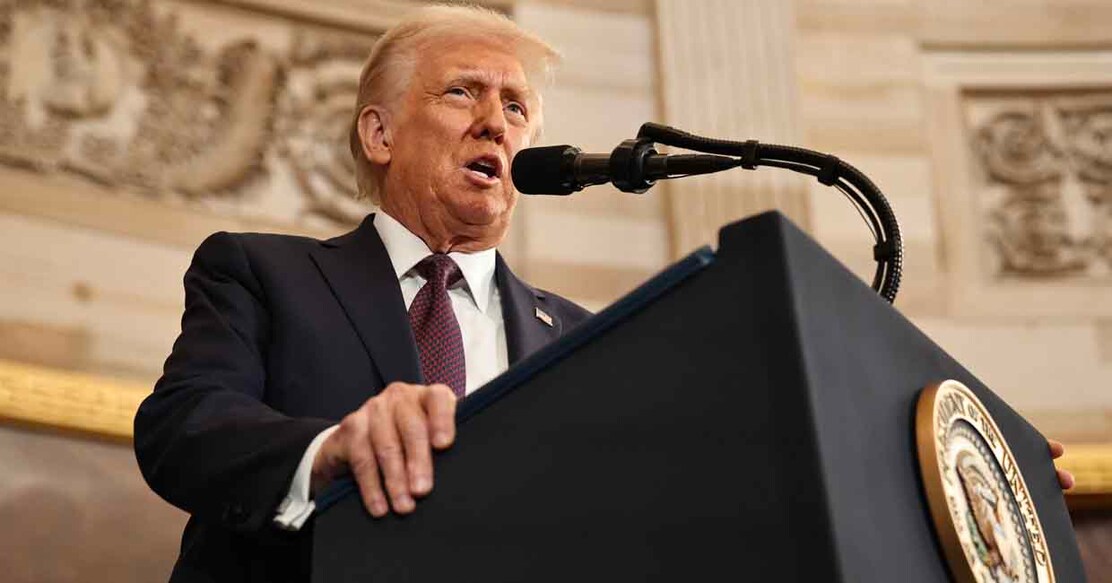 WASHINGTON, DC - JANUARY 20: U.S. President Donald Trump speaks during inauguration ceremonies in the Rotunda of the U.S. Capitol on January 20, 2025 in Washington, DC. Donald Trump takes office for his second term as the 47th president of the United States.   Chip Somodevilla/Getty Images/AFP (Photo by CHIP SOMODEVILLA / GETTY IMAGES NORTH AMERICA / Getty Images via AFP)