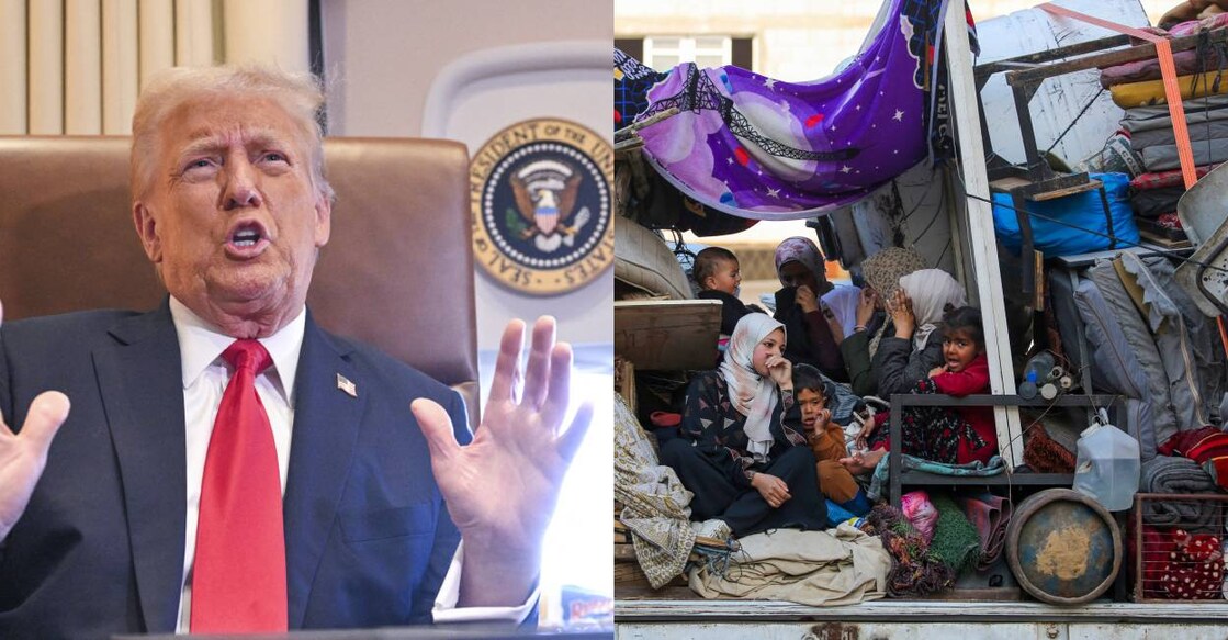 trump-gazans Us president Donald Trump (left), Palestinians cross the Netzarim corridor from the southern Gaza Strip into the northern part (right). Photo: AFP