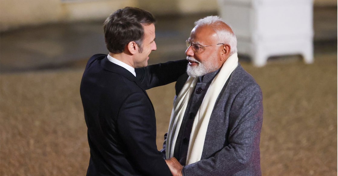 modi-macron-france Prime Minister Narendra Modi welcomed with a warm hug by French President Emmanuel Macron in Paris. Photo: X/Narendra Modi