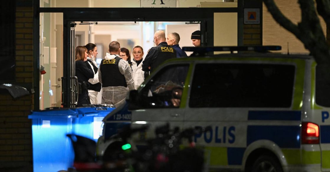 Police officers work at the scene of the Risbergska School in Orebro, Sweden. Photo: AFP