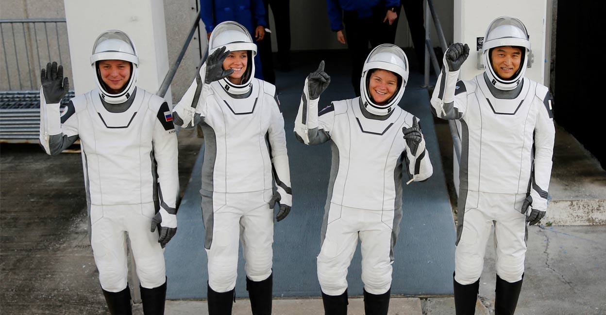 NASA's SpaceX Crew-10 crew members Cosmonaut Mission Specialist Kirill Peskov of Roscosmos of Russia, Pilot Nichole Ayers and Commander Anne McClain of US, and Mission Specialist Takuya Onishi of Japan's JAXA, walk from the Operations & Checkout Building at the Kennedy Space Center for transport to Launch Complex 39-A ahead of their launch to the International Space Station in Cape Canaveral, Florida, US. Photo: Reuters. 