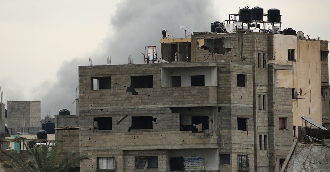Smoke billows after an Israeli strike near the Bureij refugee camp in the central Gaza Strip on March 21.