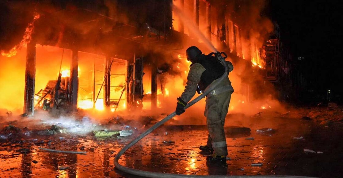 A firefighter works at the site of a Russian drone strike. Photo: Press service of the State Emergency Service of Ukraine in Odesa region/Handout via REUTERS