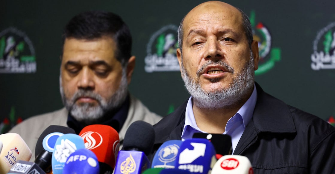 Khalil Al-Hayya and Osama Hamda of Hamas attend a press conference in Beirut. File Photo: REUTERS