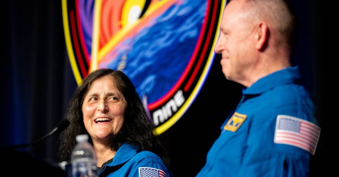 Astronauts Sunita Williams, and Butch Wilmore speak during a news conference at the NASA Johnson Space Center on March 31, 2025 in Houston, Texas. Photo: AFP