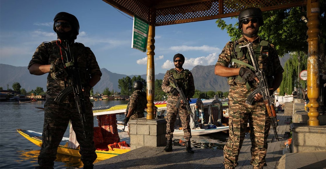 indian-army Indian security force personnel stand guard on the banks of Dal Lake, following a suspected militant attack near south Kashmir's Pahalgam, in Srinagar, 2025. File Photo: PTI.