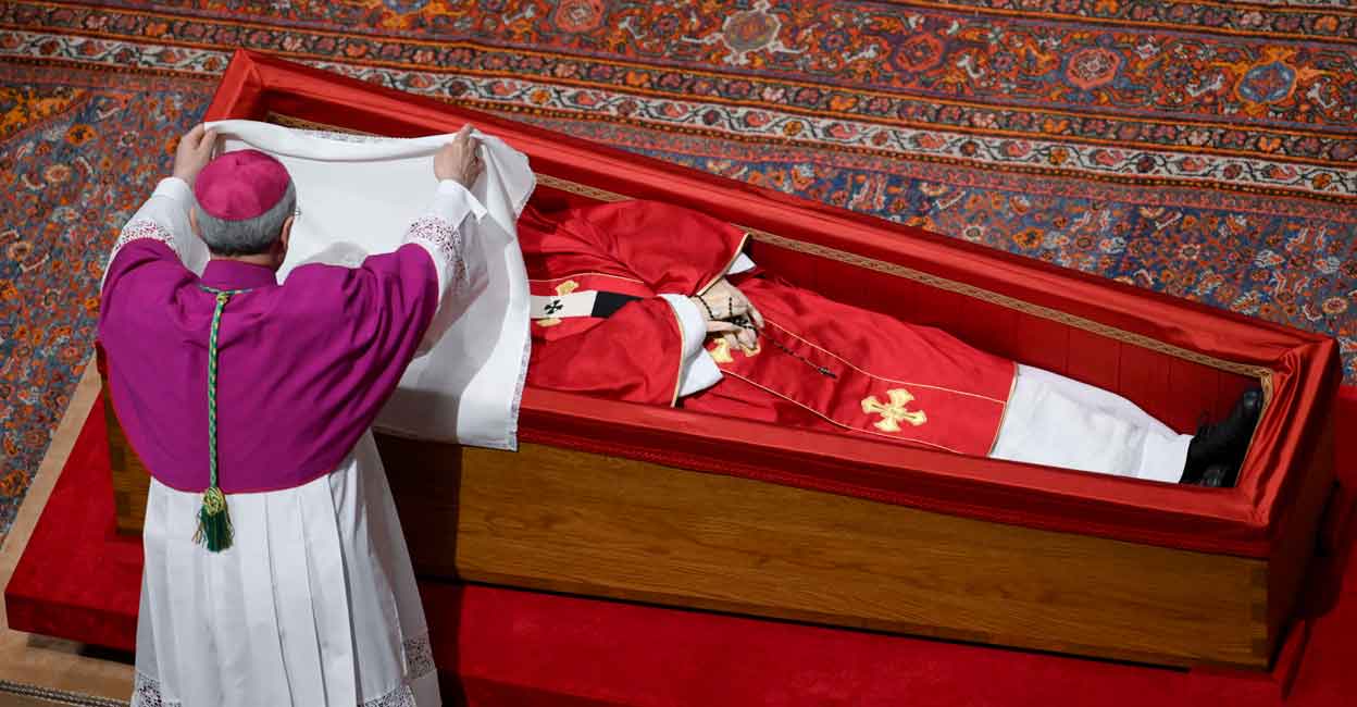Single coffin, stone from grandparents’ homeland Pope Francis breaks