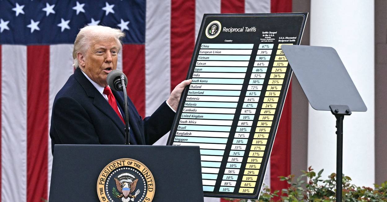 US President Donald Trump holds a chart as he delivers remarks on reciprocal tariffs. Photo: AFP