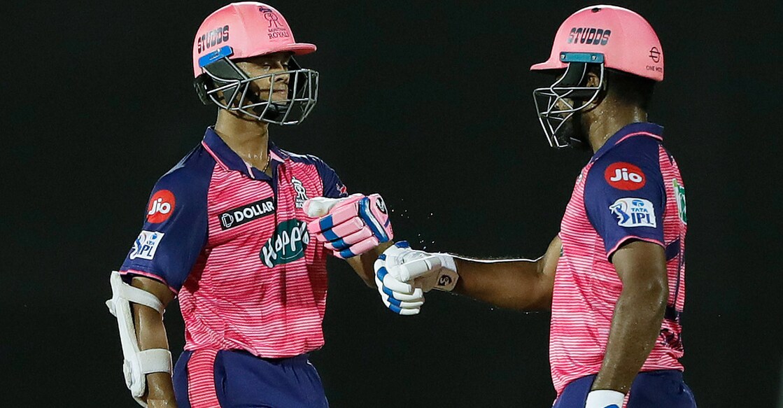 Yashasvi Jaiswal and Sanju Samson during their stand against Lucknow Super Giants. File photo: Twitter@rajasthanroyals