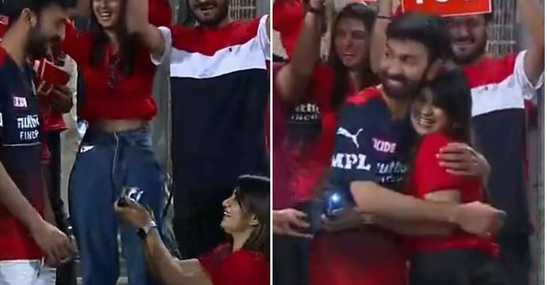 A girl was seen proposing to a man, who was wearing an RCB jersey. Screengrab