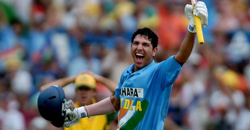 CRICKET-AUSTRALIA-INDIA Yuvraj Singh of India celebrates reaching his century during the one day international match against Australia at the Sydney Cricket Ground in Sydney, 22 January 2004. Singh was eventually out for 139 and India made 296 runs after 50 overs. AFP PHOTO/Jack Atley (Photo by JACK ATLEY / AFP)