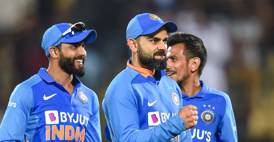 Virat Kohli reacts after beating Australia by 36 runs at Rajkot.