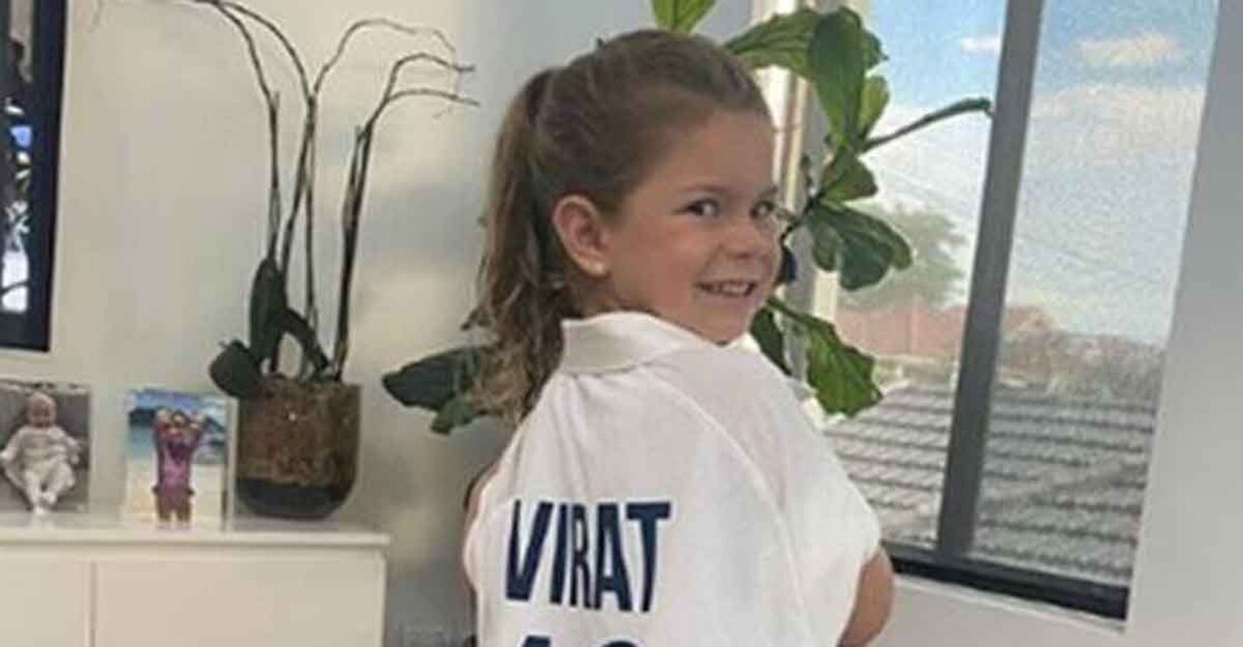 Warner's daughter sports Kohli's signed Test jersey. Photo: Instagram