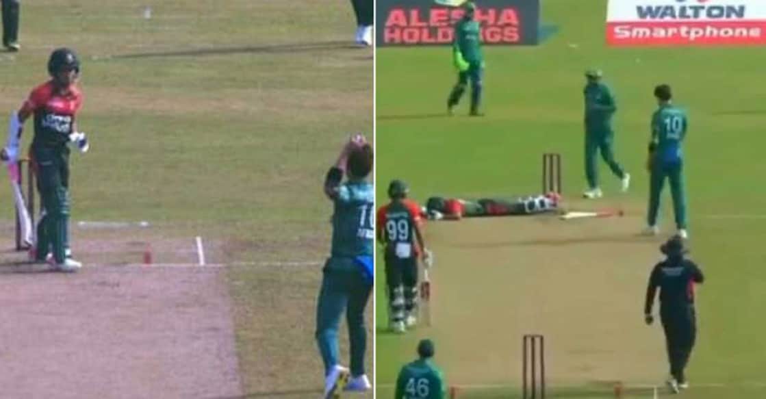 Shaheen Afridi apologises to Afif Hussain after hitting him with throw Shaheen lost his cool after Hussain hit him for a six. Photo: Twitter