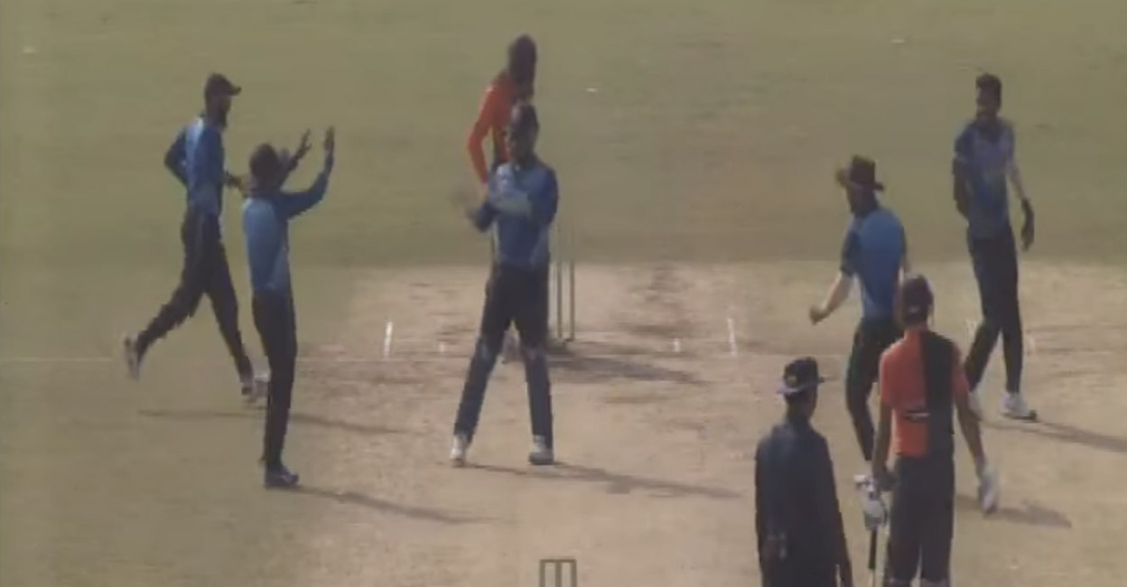 Sanju Samson Sanju Samson celebrates with his teammates. Screengrab