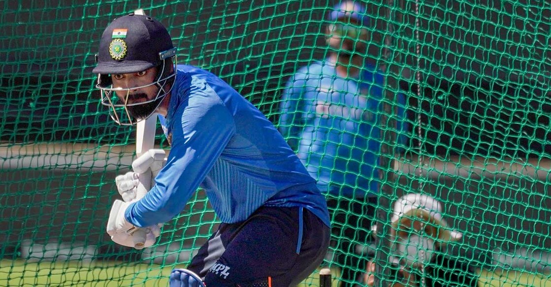 K L Rahul during a training session ahead of the first ODI against South Africa in Paarl.  PTI