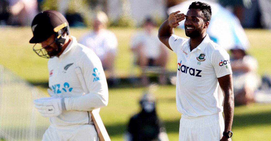 Ebadot Hossain celebrates the wicket of Will Young. Photo: AFP/Michael Bradley