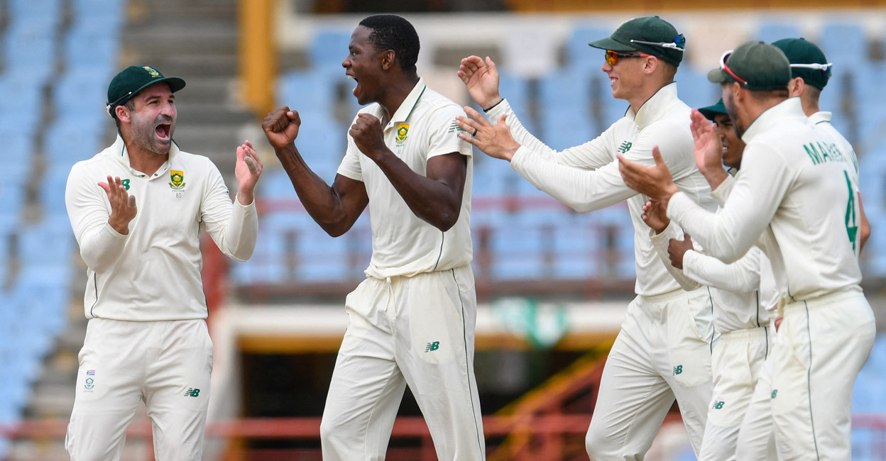 Elgar & Rabada Kagiso Rabada, second left, delivered a game-changing spell in the second Test against India. File photo: AFP/Randy Brooks