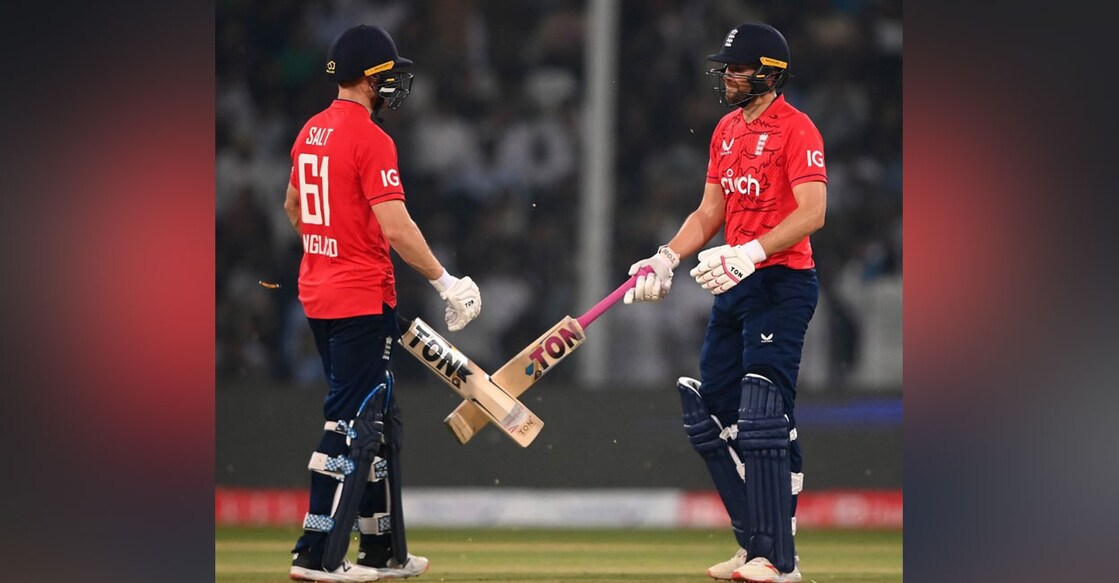 Philip Salt (left) scored an unbeaten 88 off 41 in England's win over Pakistan. Photo: Twitter/ @ICC