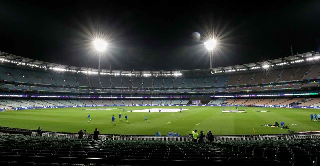 Pakistan players during a training session at the MCG on Saturday. Photo: AFP/Surjeet Yadav