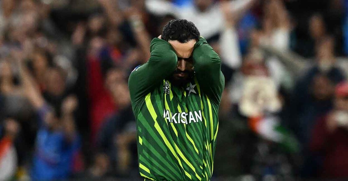 Mohammad Nawaz had a forgettable outing. Photo: AFP/William West