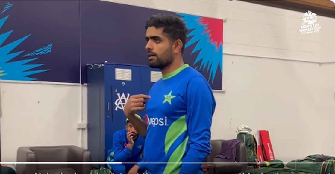 Pakistan captain Babar Azam had econuraging words for his players. Screengrab