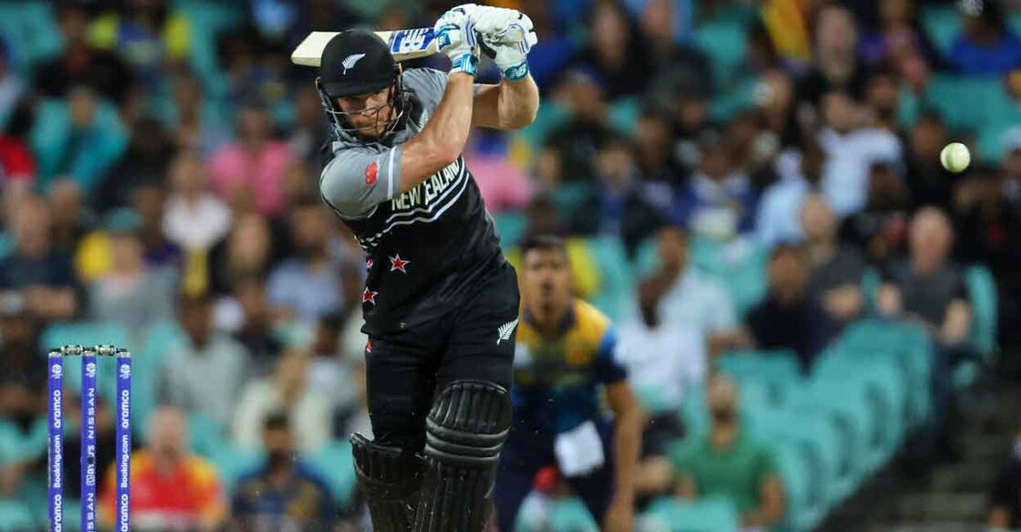 Glenn Phillips en ruote to his smashing ton. Photo: AFP/David Gray