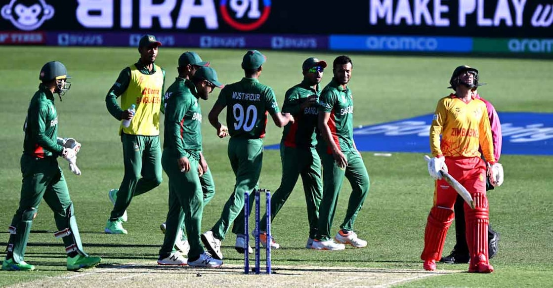 Bangladesh Bangladesh players celebrate the dismissal of Sean Williams. Photo: Twitter@ICC