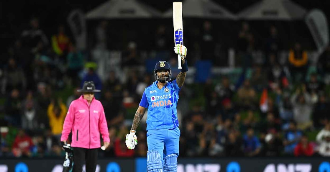 Suryakumar Yadav celebrates his century. Photo: Twitter@BCCI