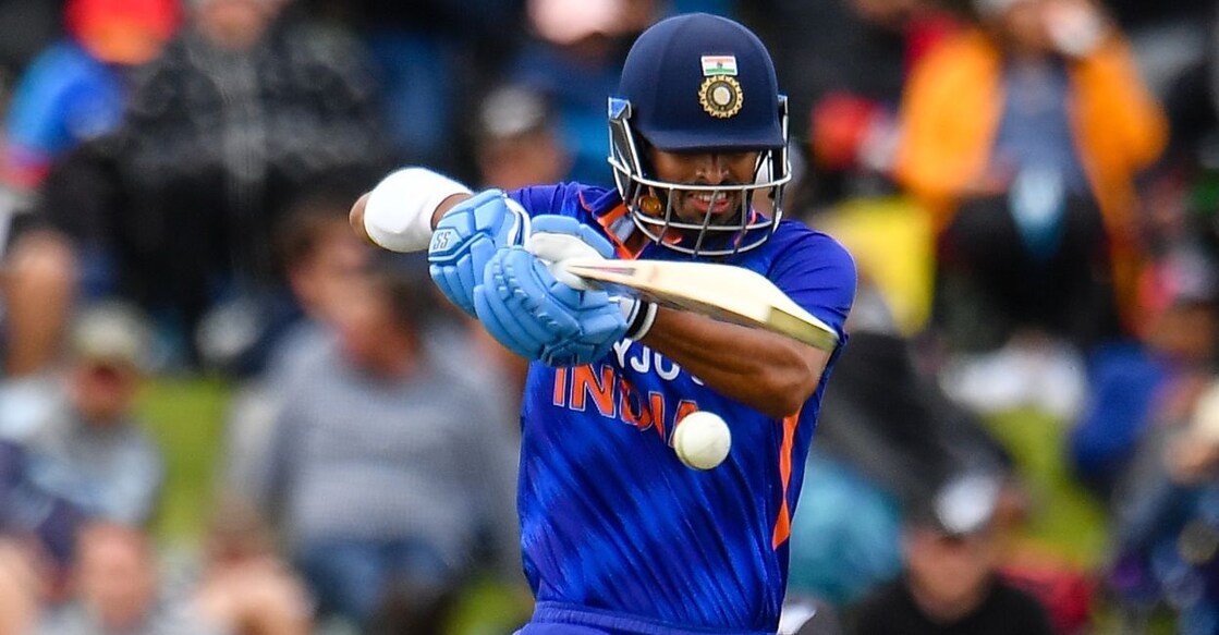 Washington Sundar plays a shot during the third and final one-day international cricket match between New Zealand and India at Hagley Oval in Christchurch on November 30, 2022. Photo: Twitter/@BCCI