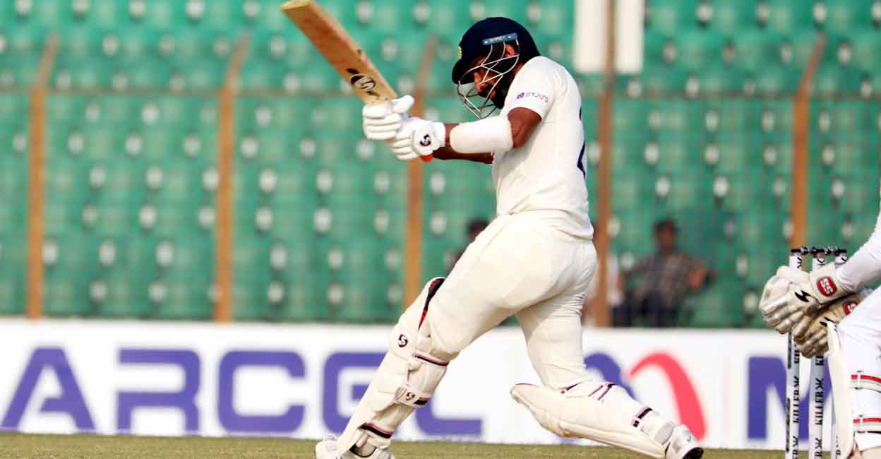 Cheteshwar Pujara in action. Photo: Twitter@BCCI