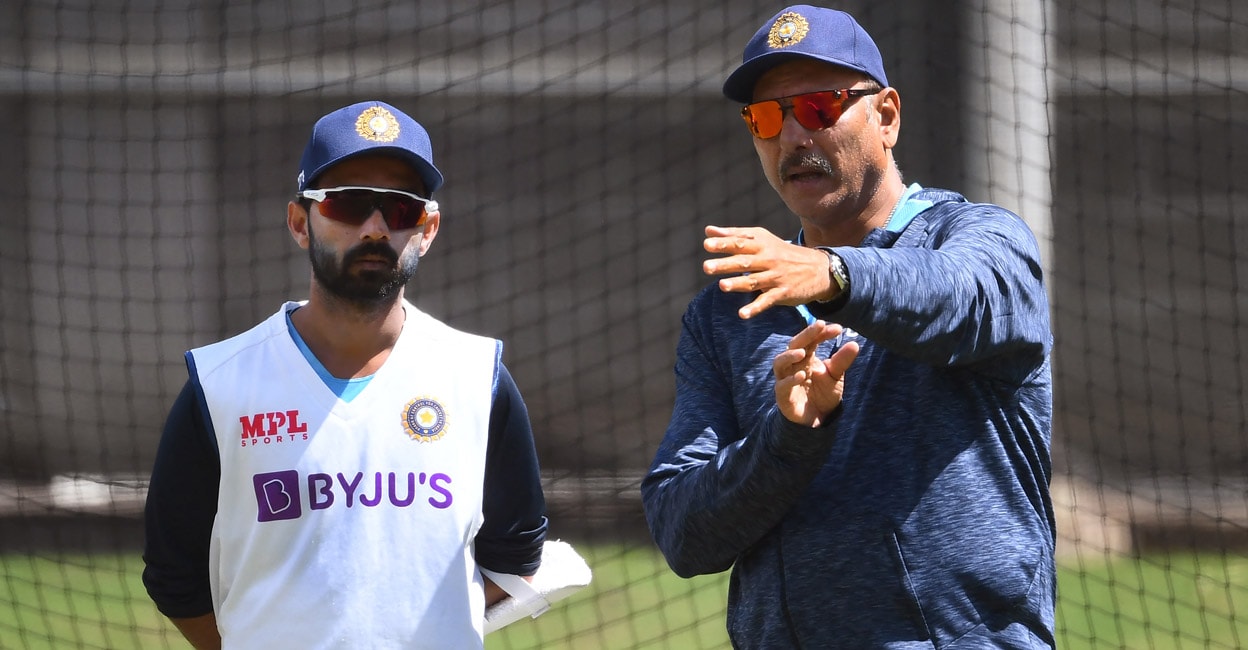 CRICKET-AUS-IND Ajinkya Rahane with former Indian coach Ravi Shastri. File photo: AFP/William West