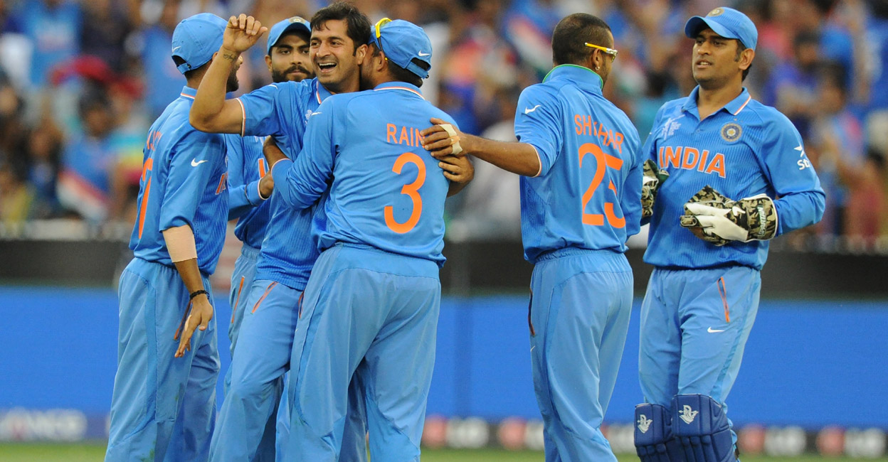Mohit Sharma, third left, was part of the Indian team which played in the 2015 World Cup. File photo: AFP/Mal Fairclough