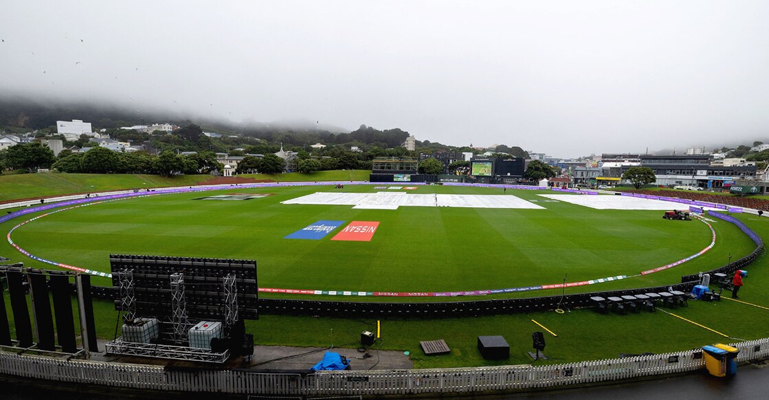 A general view of the Basin Reserve during a rain delay in Wellington. Photo: AFP/ Marty Melville