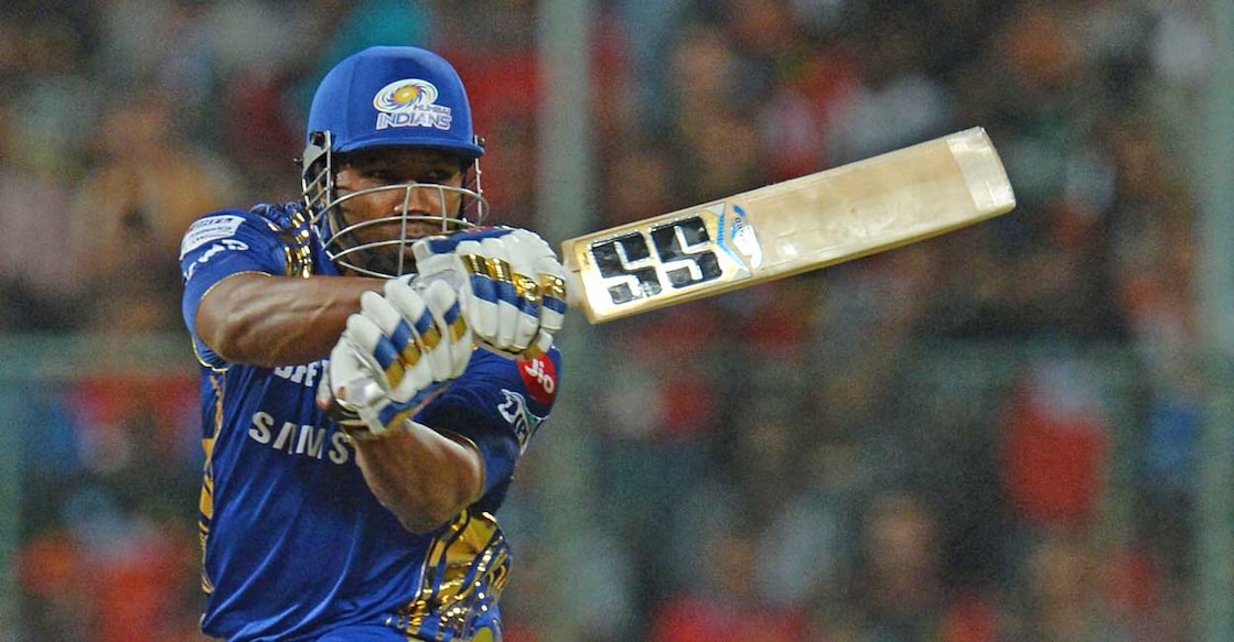 Mumbai Indians batsman Keiron Pollard plays a shot during a match at The M. Chinnaswamy Stadium in Bangalore on May 1, 2018. Photo: Manjunath Kiran/AFP