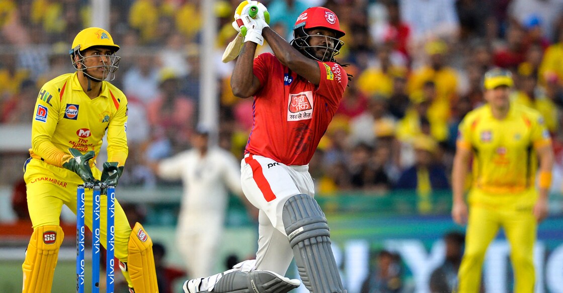 Chris Gayle in action against CSK during the 2019 IPL. File photo: AFP/Sajjad Hussain