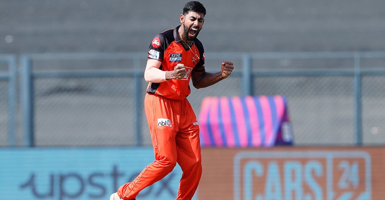 J Suchith J Suchith is over the moon after sending back Virat Kohli with the very first ball of the match. Photo: Twitter@IPL