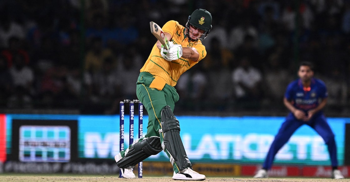 David Miller plays a shot during the first T20I  in New Delhi. Photo: AFP/Jewel Samad
