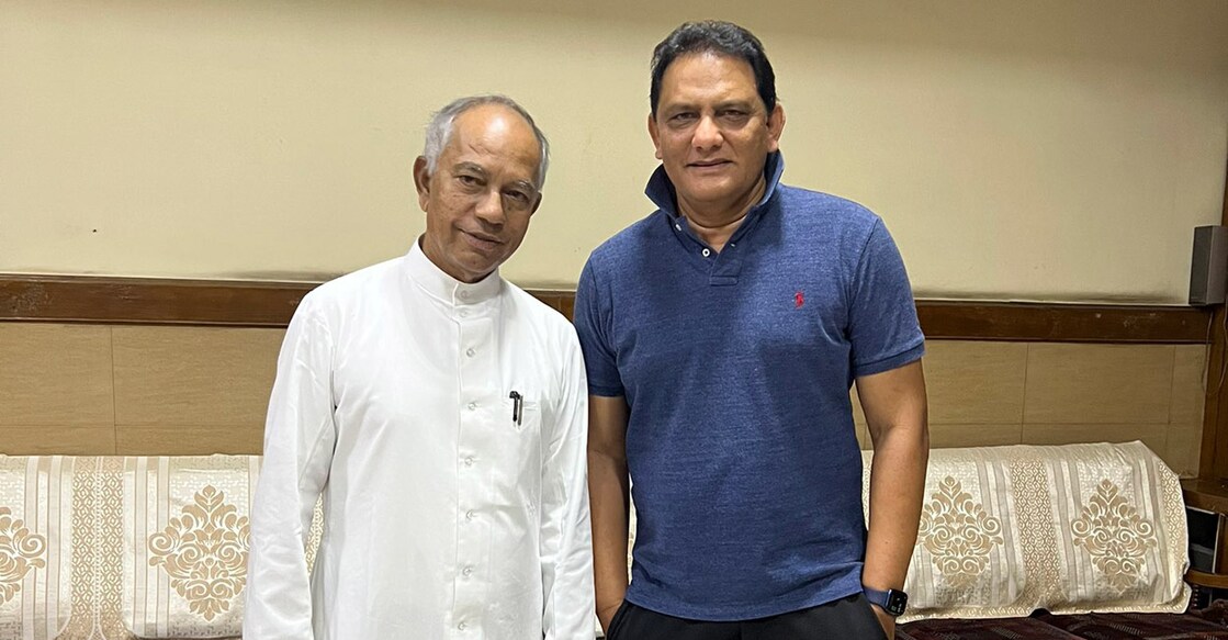 Mohammad Azharuddin p with Brother K M Joseph. File photo: Twitter@@azharflicks

