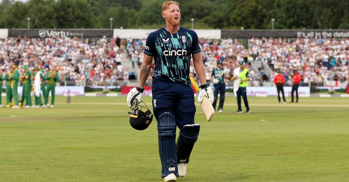 England's Ben Stokes walks back after getting out in his final ODI. Photo: Action Images via Reuters/Lee Smith