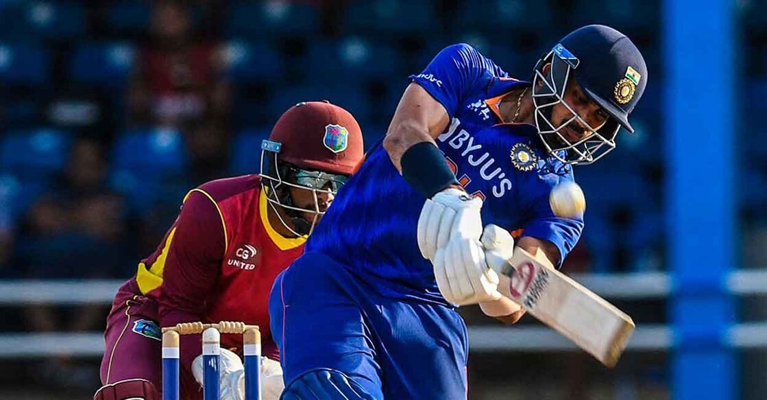  Axar Patel smashed a whirlwind unbeaten 35-ball 64 against WI. Photo: ICC/Twitter