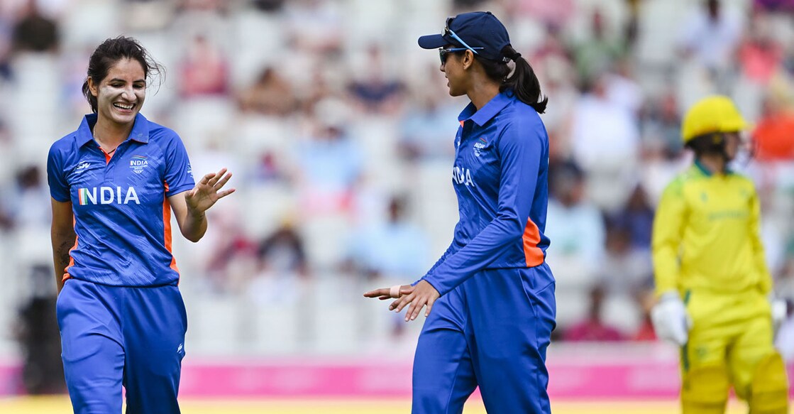 India's Renuka Singh celebrates a wicket during the Group-A opener against Australia at the Commonwealth Games 2022 (CWG) in Birmingham on Friday. Photo: PTI