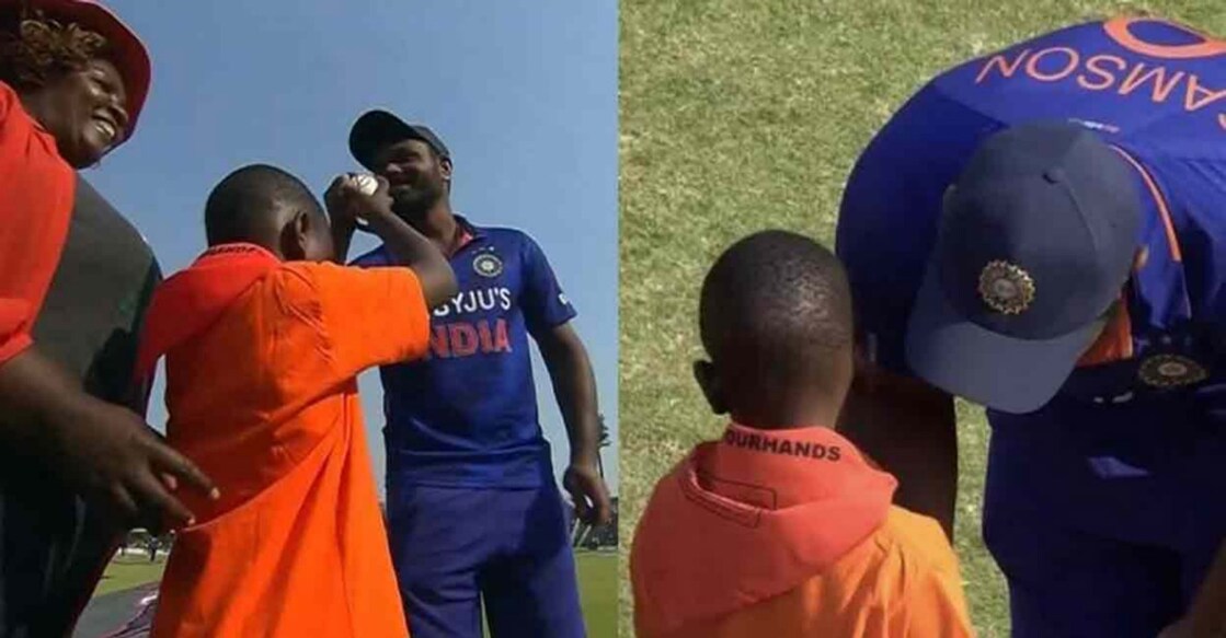 Sanju Samson presents the ball to the kd. Screengrab