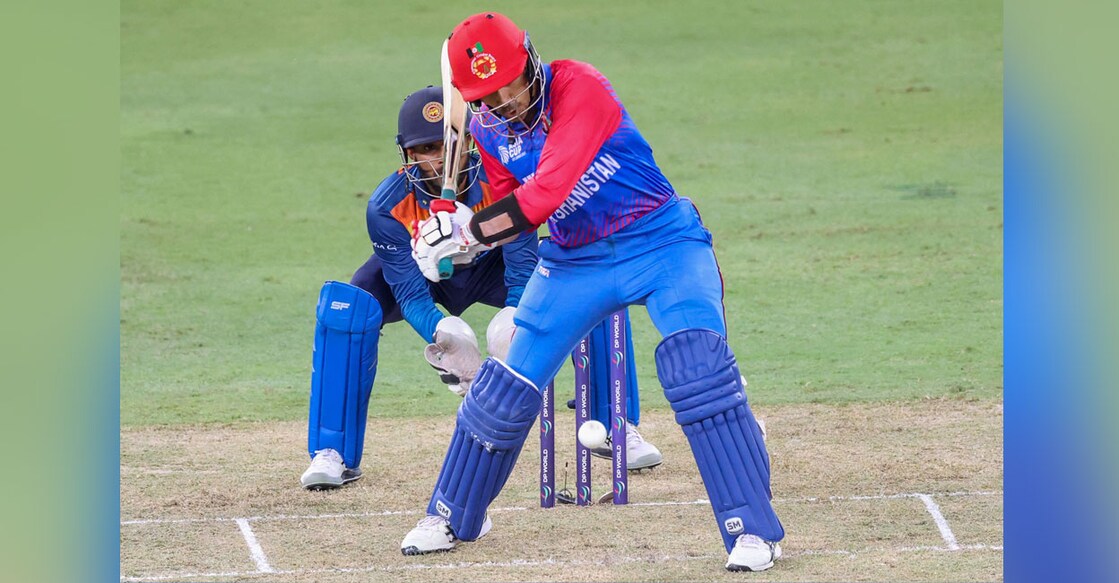 Afghanistan's Rahmanullah Gurbaz plays a shot during the Asia Cup match against Sri Lanka at the Dubai International Cricket Stadium in Dubai on Saturday. Photo: AFP/ Karim Sahib