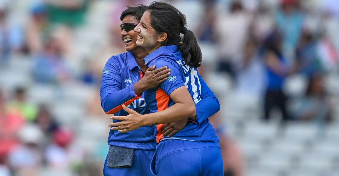 Renuka Singh, right, was the pick of the Indian bowlers. Photo: Twitter@BCCIWomen