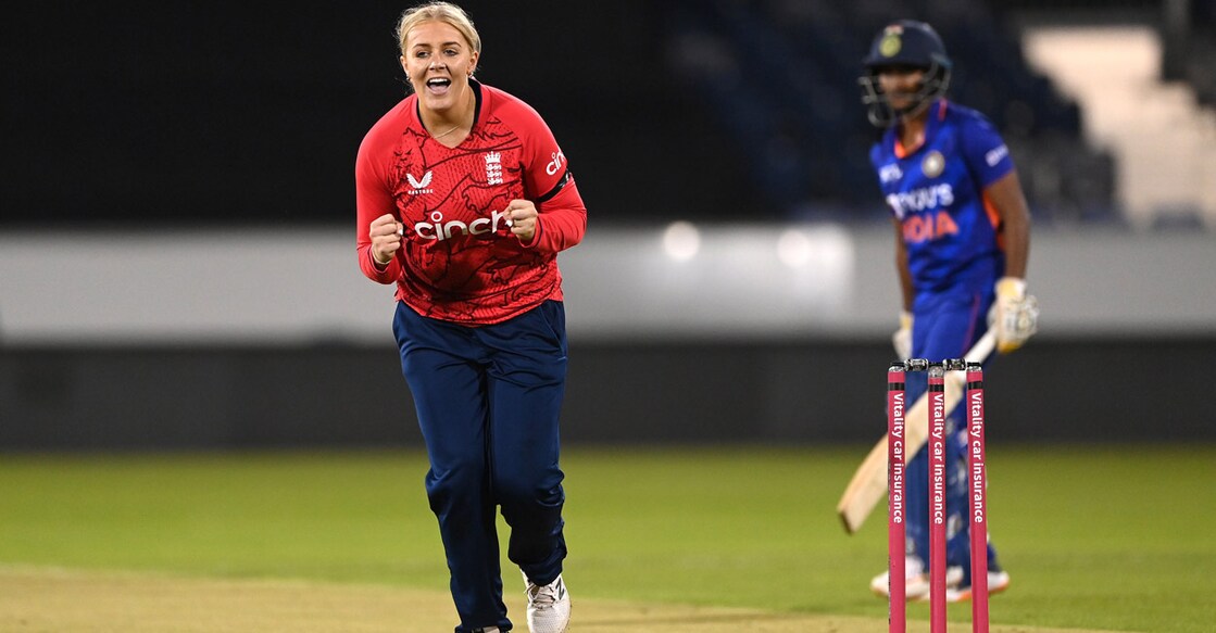 Sarah Glenn was the pick of the English bowlers. Photo: Twitter@BCCIWomen