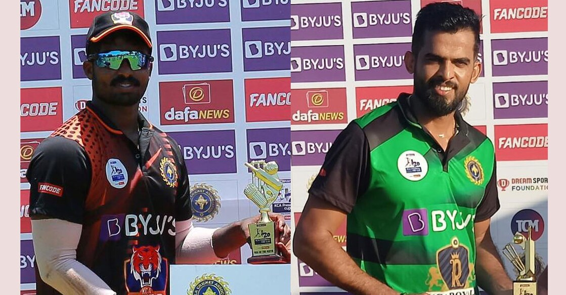 Abdul Basith (left) and Manu Krishnan receiving their player-of-the-match awards. Photos: KCA