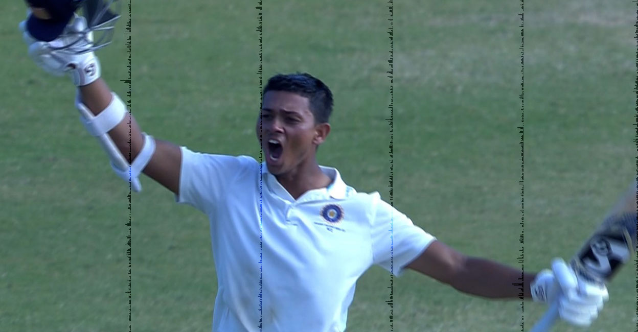 Yashasvi Jaiswal celebrates his double century for West Zone against South Zone on day three of the Duleep Trophy final. Photo: Twitter/ @BCCIdomestic