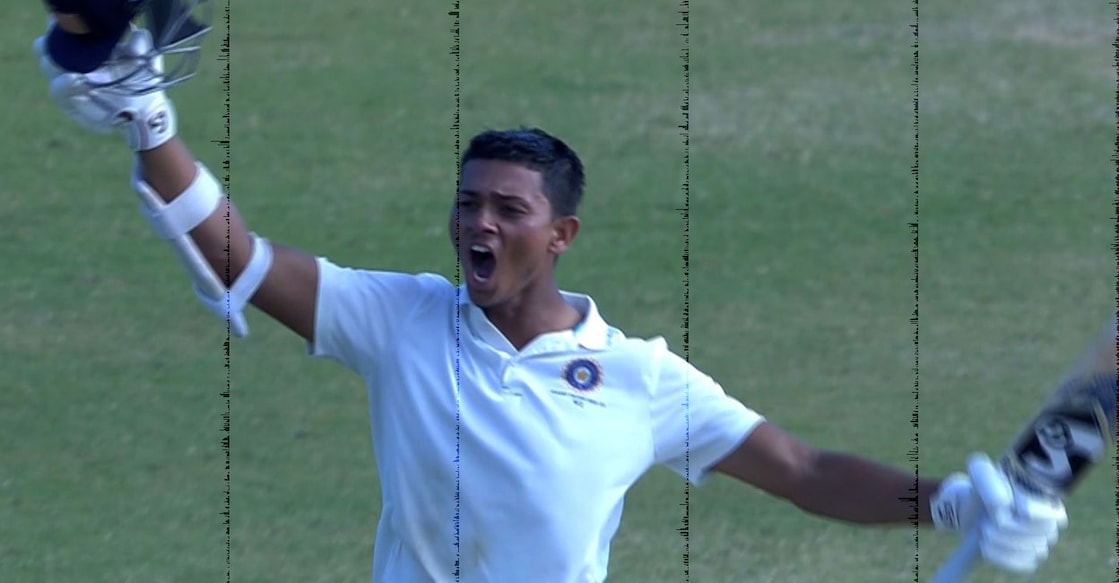 Yashasvi Jaiswal celebrates his double century for West Zone against South Zone on day three of the Duleep Trophy final. Photo: Twitter/ @BCCIdomestic