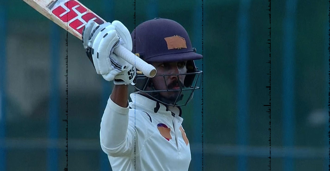 South Zone opener Rohan Kunnummal celebrates his fifty against West Zone on the fourth day of the Duleep Trophy final in Coimbatore on Saturday. Photo: Twitter/ @BCCIdomestic